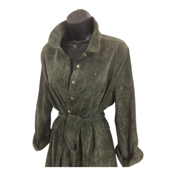 Tommy Hilfiger olive green corduroy button down collared tunic shirtdress size12 - Picture 6 of 17